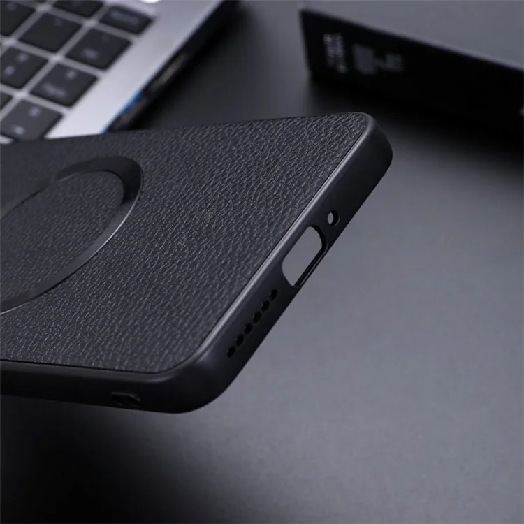 Funda para Xiaomi 15 Pro compatible con MagSafe de piel de PU + cubierta trasera de TPU - Negro