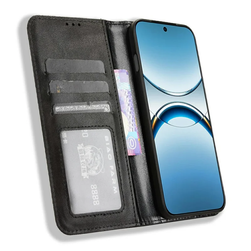 For Oppo Find X8 5G Leather Case Wallet Stand Retro Texture Phone Cover - Black