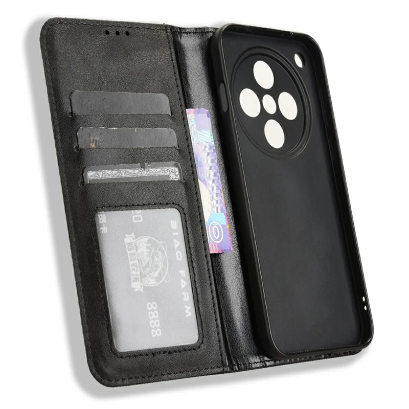 For Oppo Find X8 5G Leather Case Wallet Stand Retro Texture Phone Cover - Black