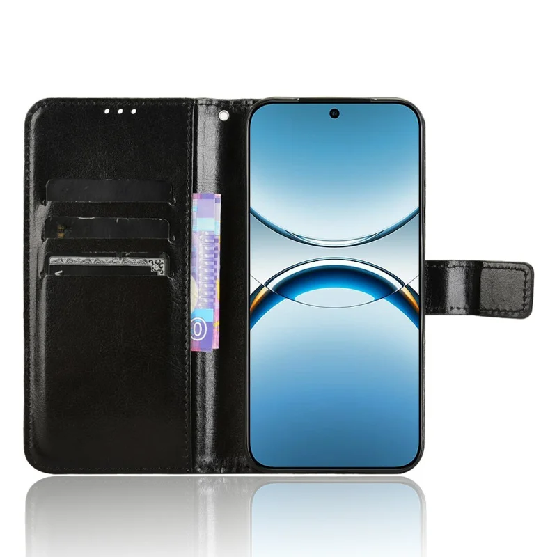 For Oppo Find X8 5G Case Crazy Horse Texture PU Leather Phone Wallet Cover - Black