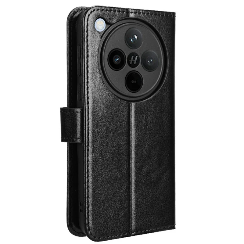 For Oppo Find X8 5G Case Crazy Horse Texture PU Leather Phone Wallet Cover - Black