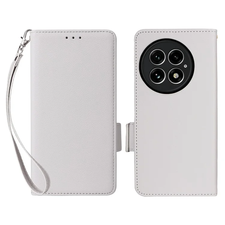 Para Caso OnePlus 13 Textura de Lichia PU Couro Carteira Flip Cover do Telefone - Branco