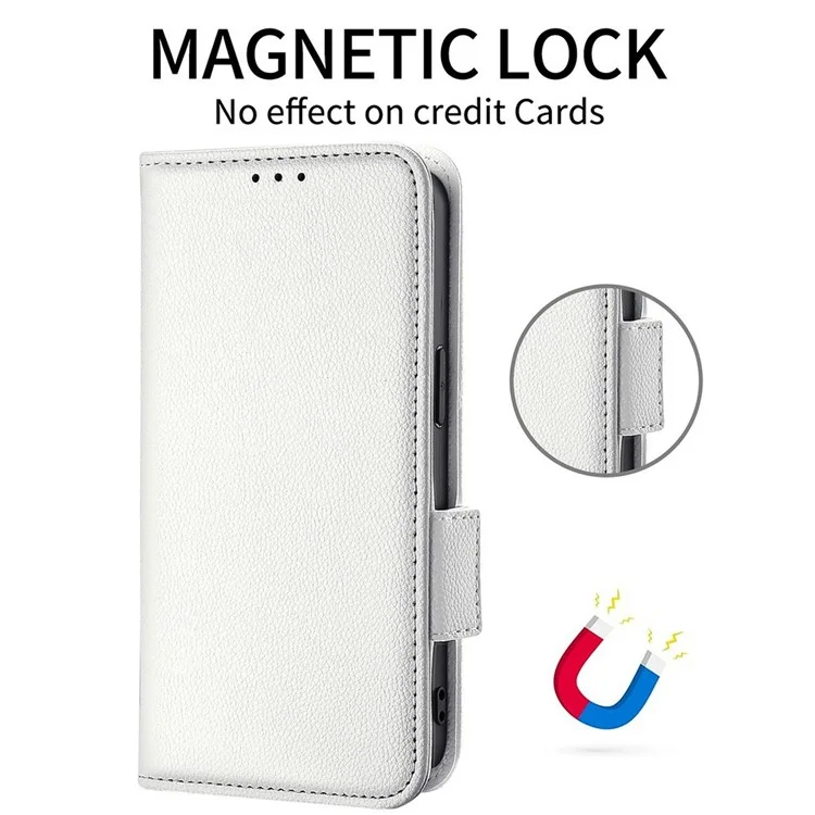 Para Caso OnePlus 13 Textura de Lichia PU Couro Carteira Flip Cover do Telefone - Branco