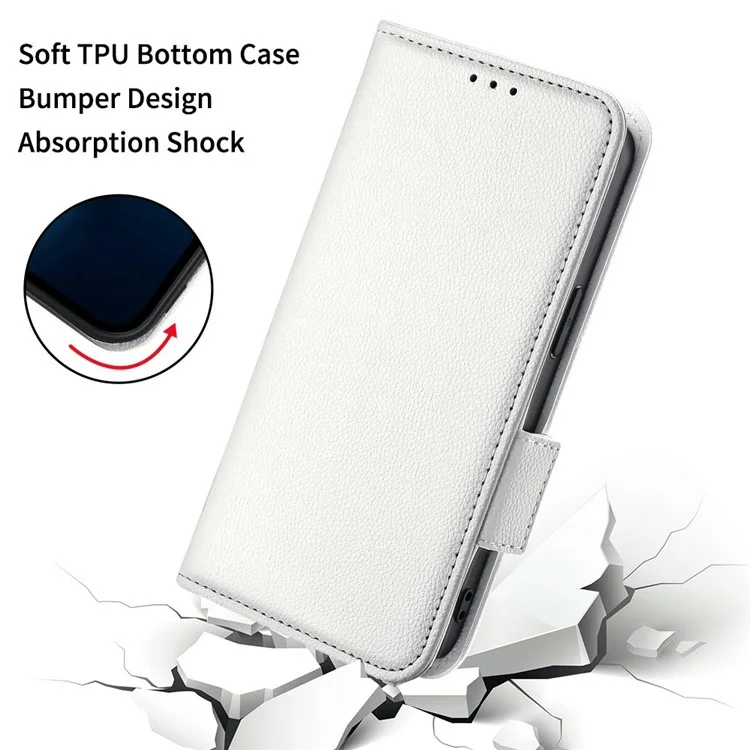 Para Caso OnePlus 13 Textura de Lichia PU Couro Carteira Flip Cover do Telefone - Branco