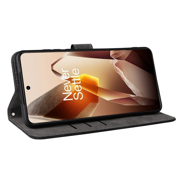 Für OnePlus 13 Wallet Phone Case RFID-blockierender PU-Leder-Flip-Cover-Ständer - Schwarz