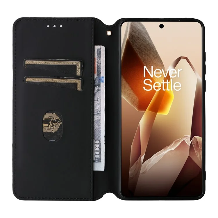 Funda de cuero con relieve en forma de rombo para OnePlus 13 - Plata