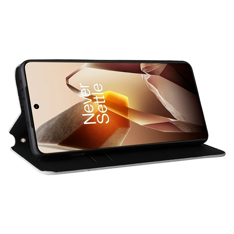 Funda de cuero con relieve en forma de rombo para OnePlus 13 - Plata