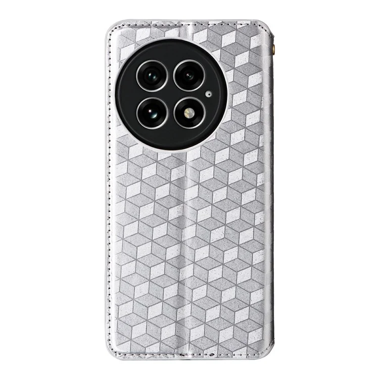 Funda de cuero con relieve en forma de rombo para OnePlus 13 - Plata