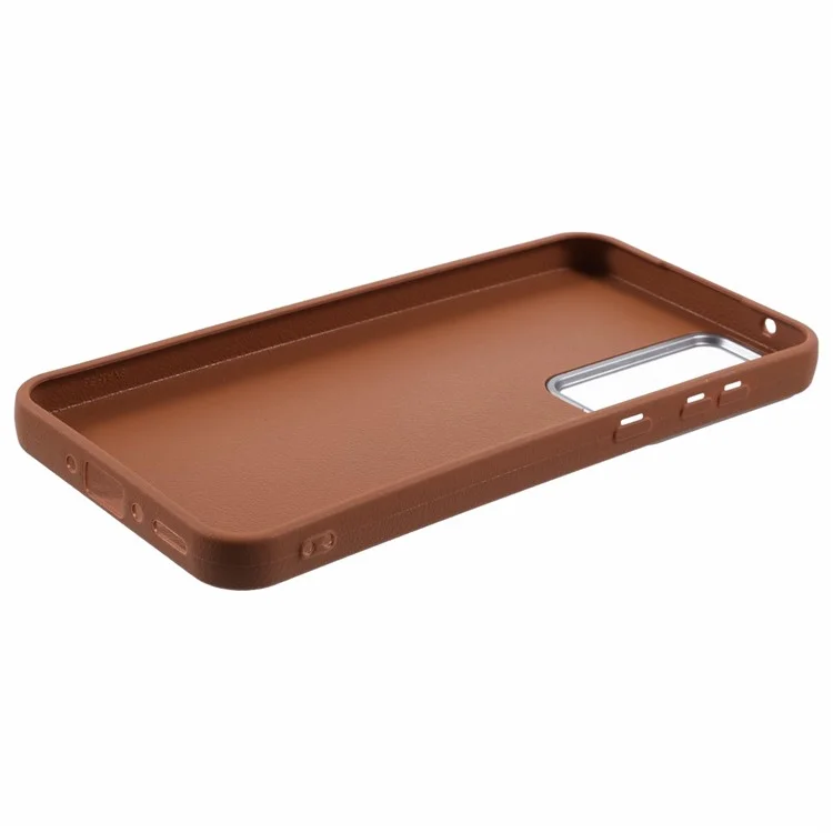 For Samsung Galaxy A55 5G Case Leather Textured TPU Shockproof Phone Cover - Brown