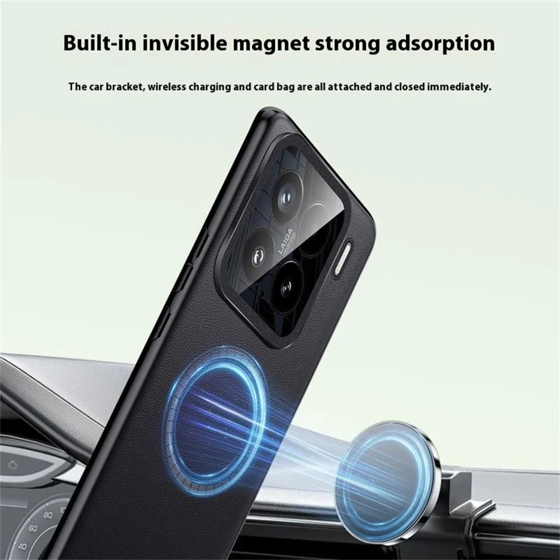Custodia per Xiaomi 15 compatibile con MagSafe, in pelle PU + TPU + coperchio posteriore in PC (2a generazione) - Nero