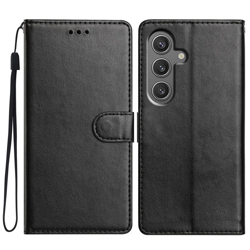 For Samsung Galaxy A36 5G Leather Case Wallet Stand Phone Cover with Handy Strap - Black