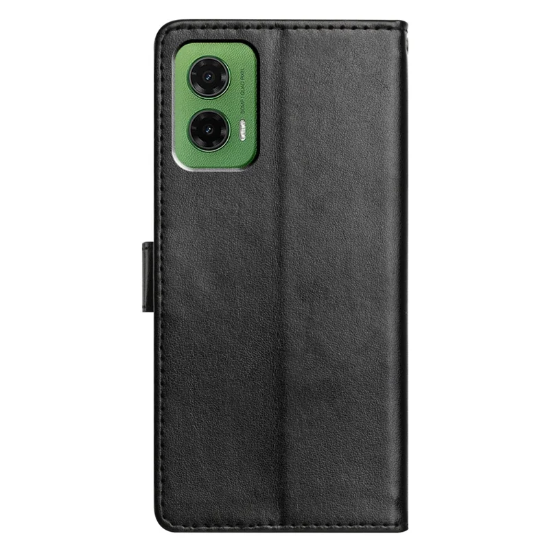 For Motorola Moto G35 5G Leather Case Wallet Stand Phone Cover with Handy Strap - Black
