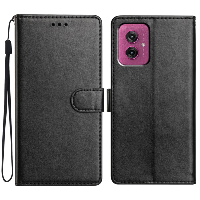 Capa de couro com suporte e alça para Motorola Moto G55 5G - Preta