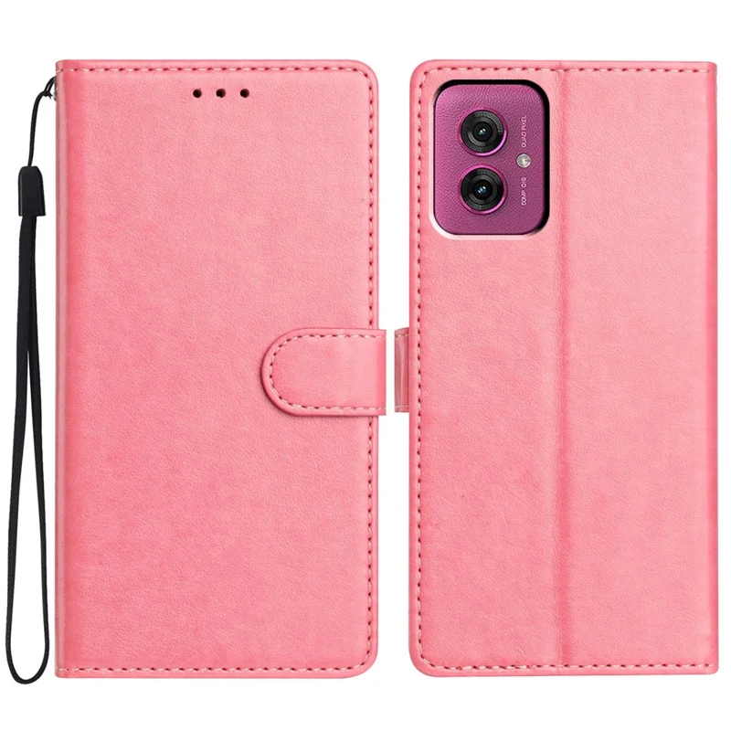 Für Motorola Moto G55 5G Lederhülle Brieftasche Ständer Handyhülle mit praktischem Gurt - Pink