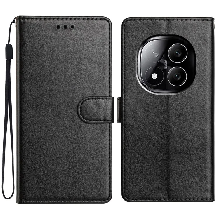 Étui en cuir portefeuille avec support pour Xiaomi Redmi Note 14 Pro 5G avec sangle pratique - Noir