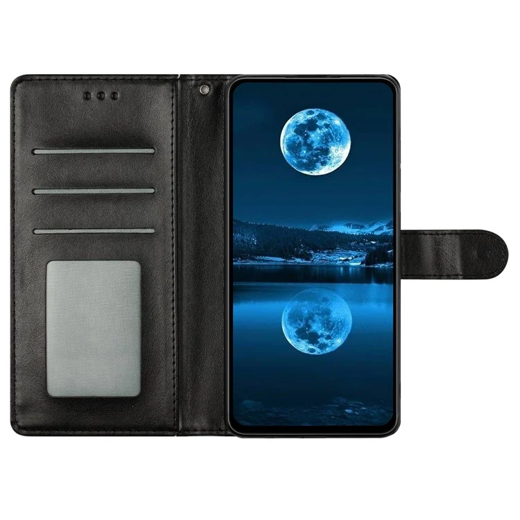 Étui en cuir portefeuille avec support pour Xiaomi Redmi Note 14 Pro 5G avec sangle pratique - Noir