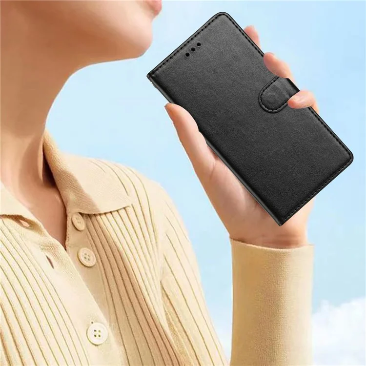 Étui en cuir portefeuille avec support pour Xiaomi Redmi Note 14 Pro 5G avec sangle pratique - Noir