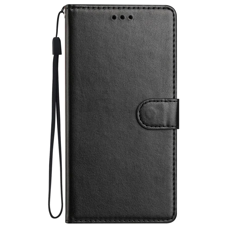 Étui en cuir portefeuille avec support pour Xiaomi Redmi Note 14 Pro 5G avec sangle pratique - Noir