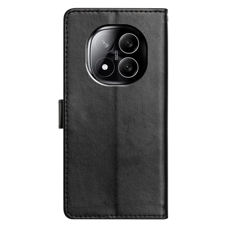 Étui en cuir portefeuille avec support pour Xiaomi Redmi Note 14 Pro 5G avec sangle pratique - Noir