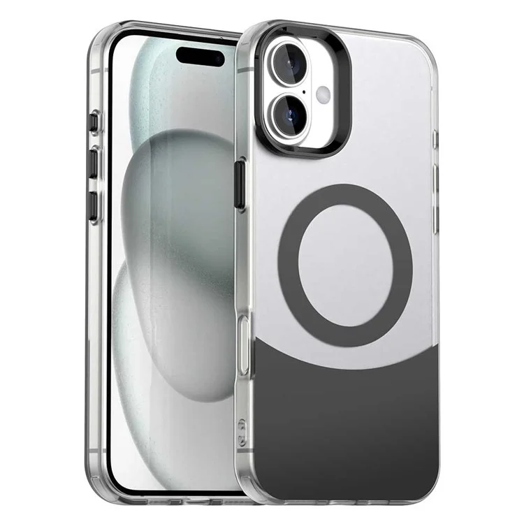 For iPhone 16 Case Compatible with MagSafe Color Splicing IMD TPU+PET+PC Mobile Cover - Black