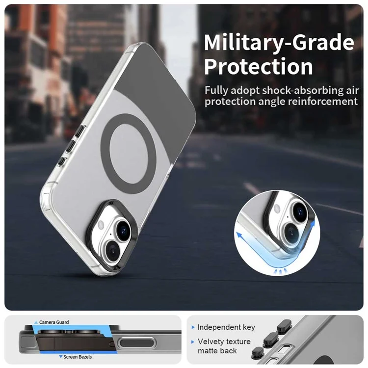 For iPhone 16 Case Compatible with MagSafe Color Splicing IMD TPU+PET+PC Mobile Cover - Black