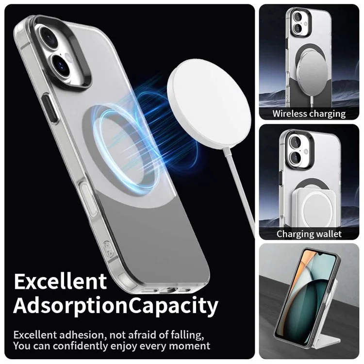 For iPhone 16 Case Compatible with MagSafe Color Splicing IMD TPU+PET+PC Mobile Cover - Black