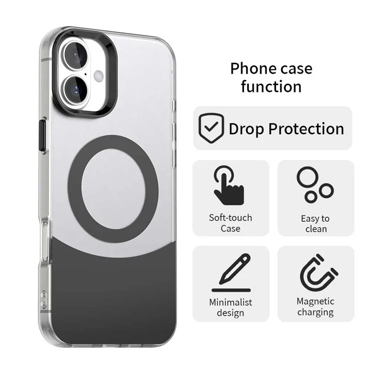 For iPhone 16 Case Compatible with MagSafe Color Splicing IMD TPU+PET+PC Mobile Cover - Black