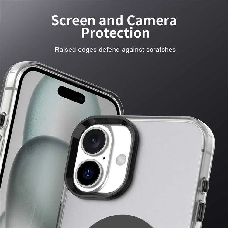 For iPhone 16 Case Compatible with MagSafe Color Splicing IMD TPU+PET+PC Mobile Cover - Black