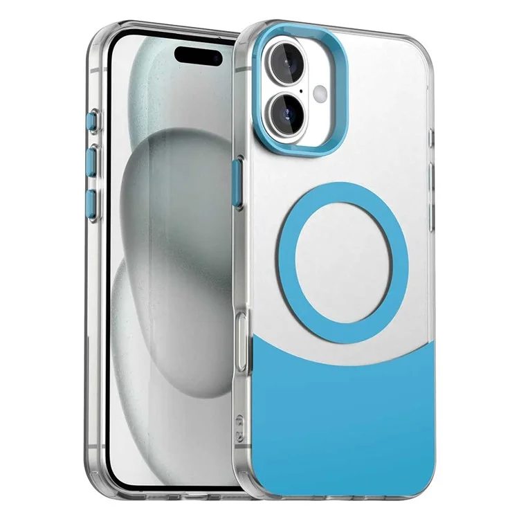 For iPhone 16 Plus Case Compatible with MagSafe Color Splicing IMD TPU+PET+PC Mobile Cover - Blue