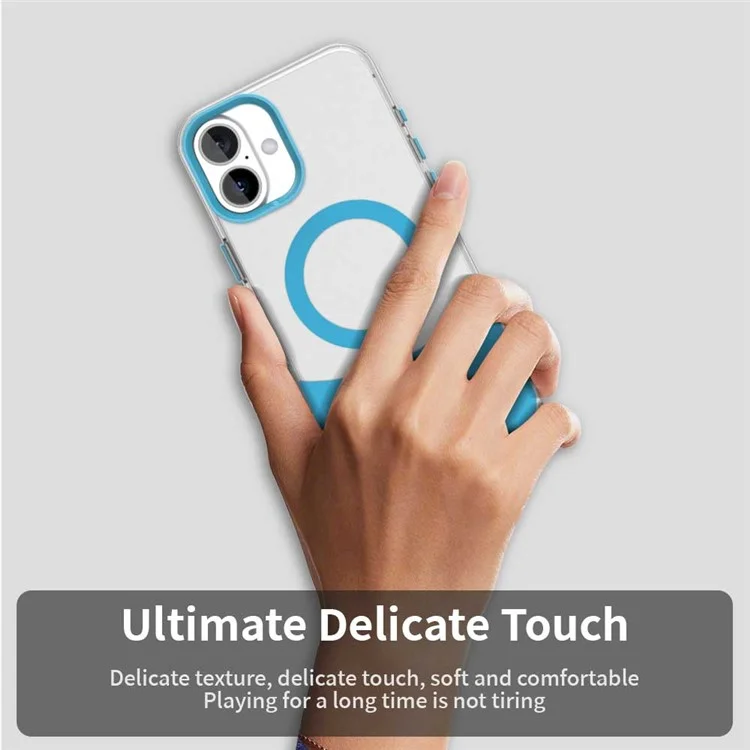 For iPhone 16 Plus Case Compatible with MagSafe Color Splicing IMD TPU+PET+PC Mobile Cover - Blue