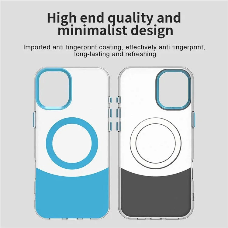 For iPhone 16 Plus Case Compatible with MagSafe Color Splicing IMD TPU+PET+PC Mobile Cover - Blue