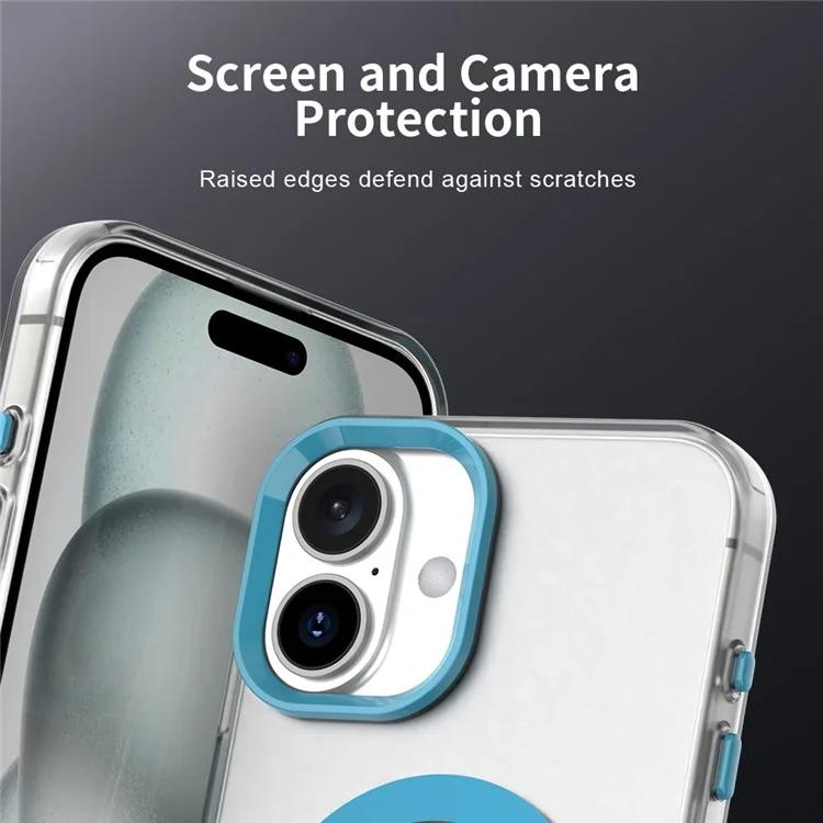 For iPhone 16 Plus Case Compatible with MagSafe Color Splicing IMD TPU+PET+PC Mobile Cover - Blue