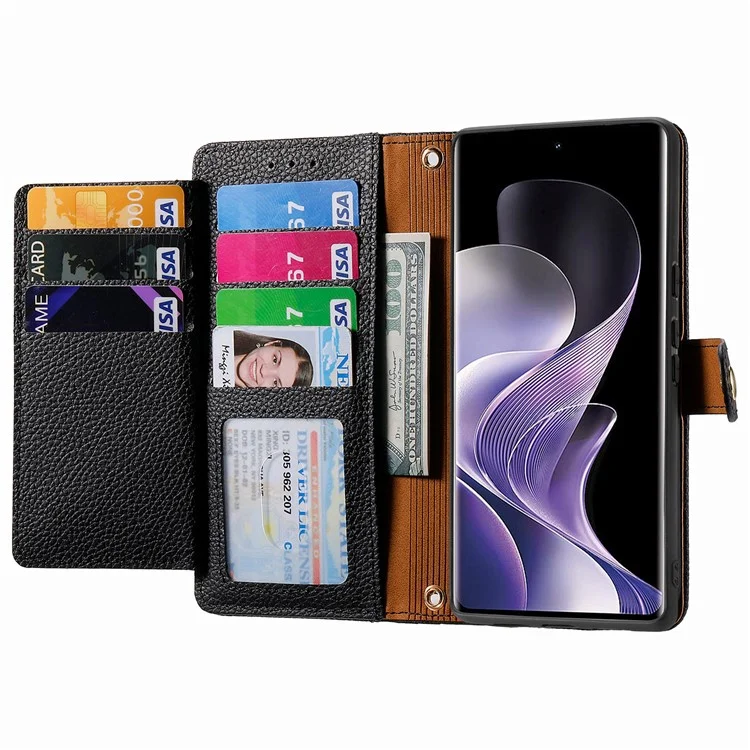 Capa para Xiaomi Redmi Note 14 Pro 5G com bolso de zíper e bloqueio RFID - Preto
