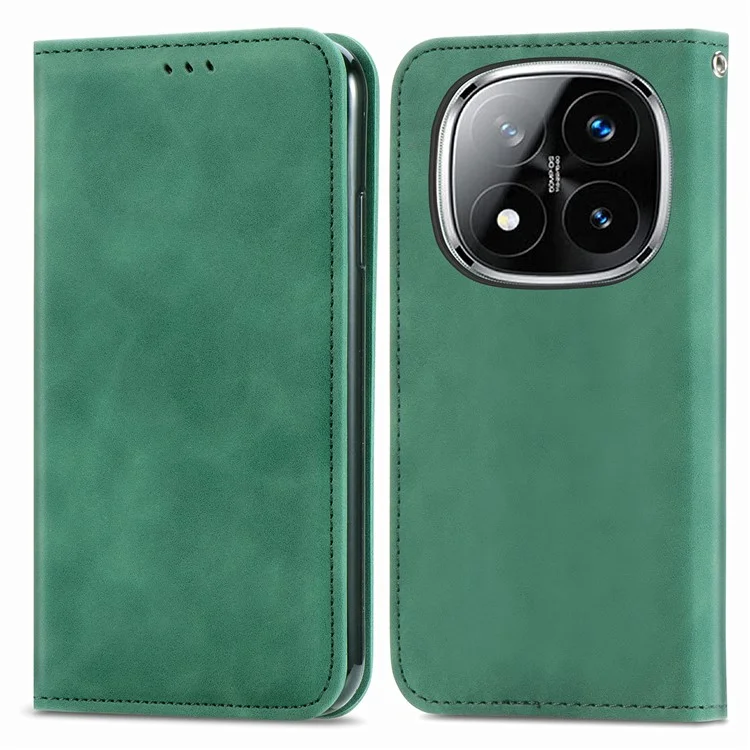Étui pour Xiaomi Redmi Note 14 Pro 5G, sensation de toucher en cuir, porte-cartes, coque de téléphone à absorption magnétique - Vert