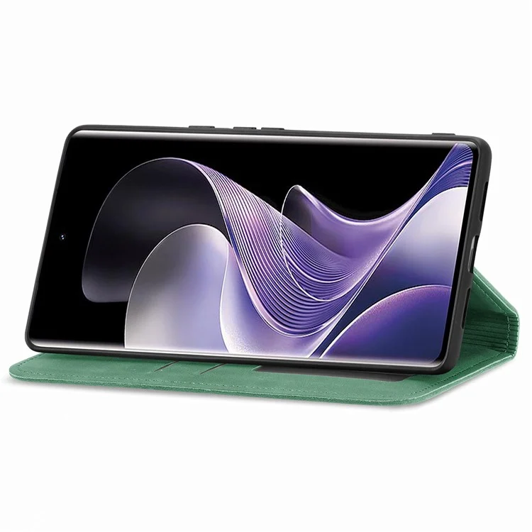 Étui pour Xiaomi Redmi Note 14 Pro 5G, sensation de toucher en cuir, porte-cartes, coque de téléphone à absorption magnétique - Vert