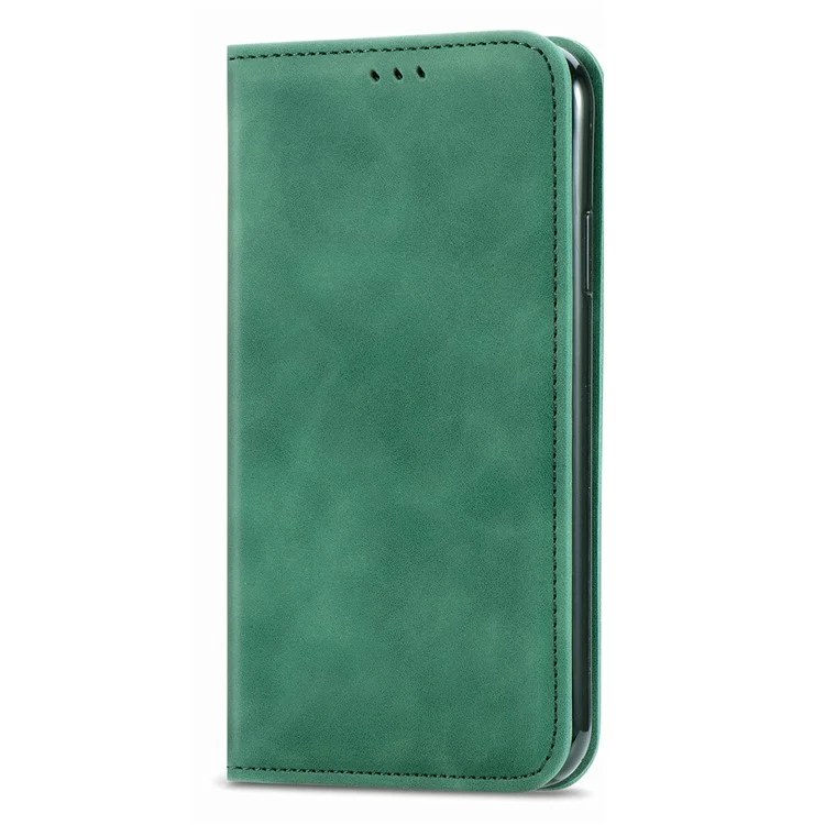Étui pour Xiaomi Redmi Note 14 Pro 5G, sensation de toucher en cuir, porte-cartes, coque de téléphone à absorption magnétique - Vert