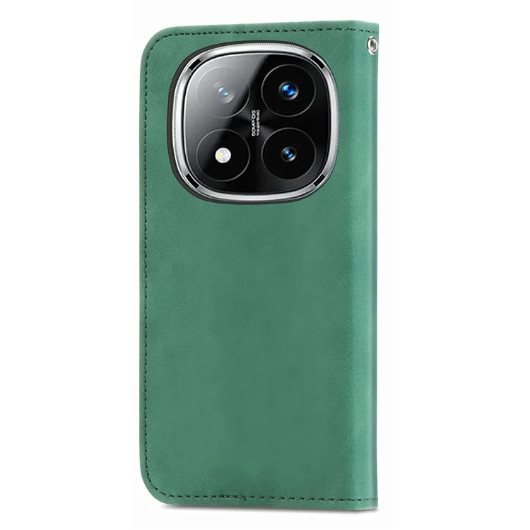 Étui pour Xiaomi Redmi Note 14 Pro 5G, sensation de toucher en cuir, porte-cartes, coque de téléphone à absorption magnétique - Vert