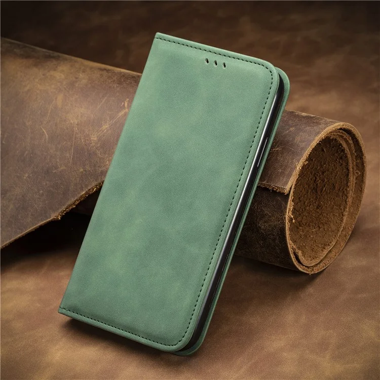 Étui pour Xiaomi Redmi Note 14 Pro 5G, sensation de toucher en cuir, porte-cartes, coque de téléphone à absorption magnétique - Vert