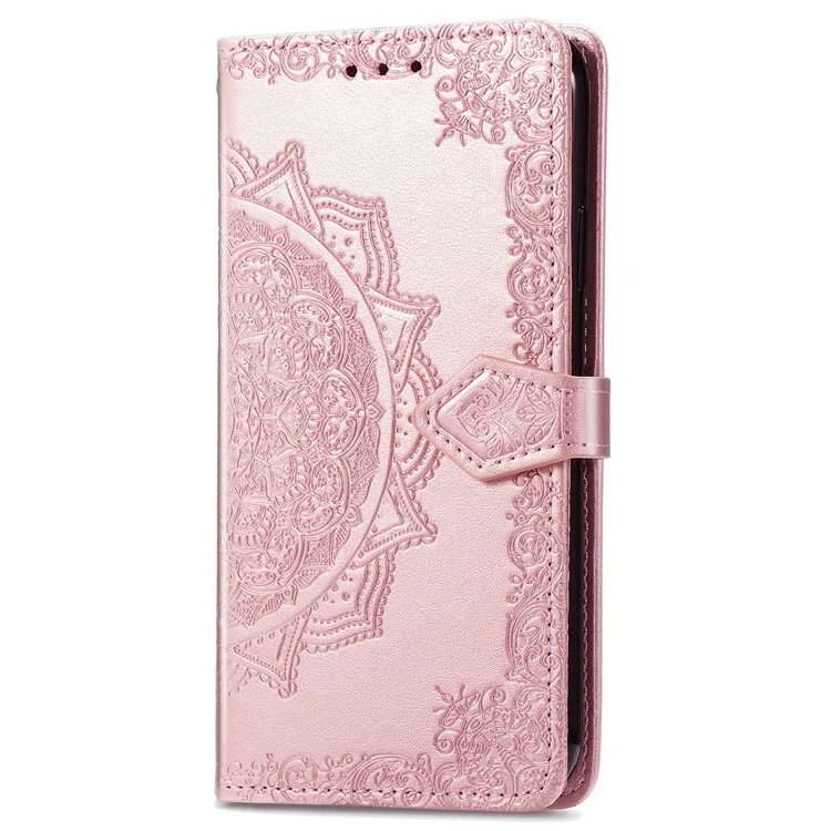 Funda de billetera para Xiaomi Redmi Note 14 Pro 5G Mandala Flower Leather Phone Cover Stand View - Oro Rosa