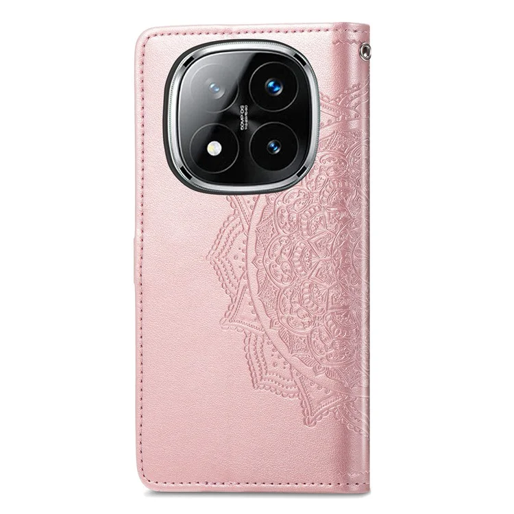 Funda de billetera para Xiaomi Redmi Note 14 Pro 5G Mandala Flower Leather Phone Cover Stand View - Oro Rosa