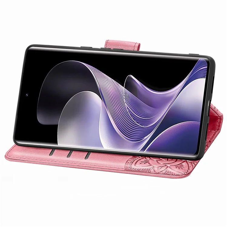Étui en cuir PU pour Xiaomi Redmi Note 14 Pro 5G, motif papillon - Rose