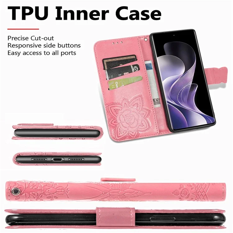 Étui en cuir PU pour Xiaomi Redmi Note 14 Pro 5G, motif papillon - Rose
