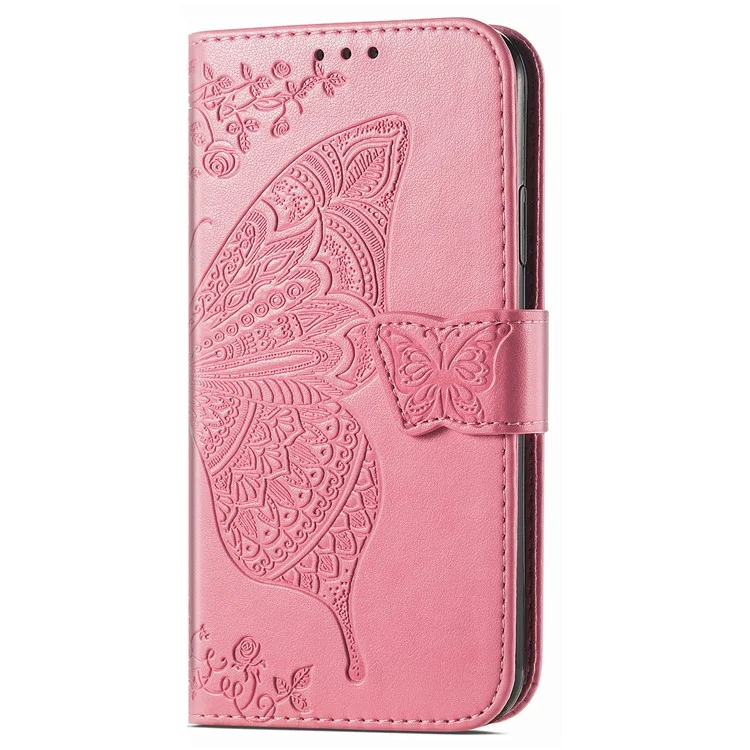 Étui en cuir PU pour Xiaomi Redmi Note 14 Pro 5G, motif papillon - Rose