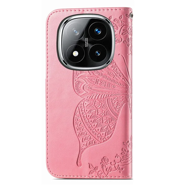 Étui en cuir PU pour Xiaomi Redmi Note 14 Pro 5G, motif papillon - Rose