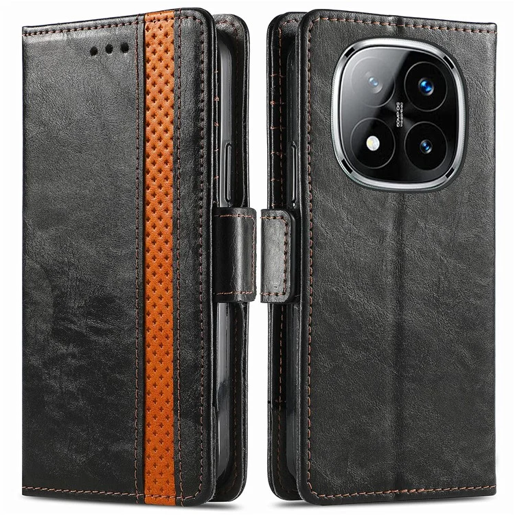 Coque CASENEO 002 pour Xiaomi Redmi Note 14 Pro 5G, étui portefeuille en cuir PU avec support - Noir