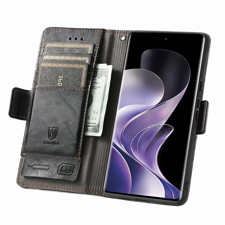 Coque CASENEO 002 pour Xiaomi Redmi Note 14 Pro 5G, étui portefeuille en cuir PU avec support - Noir