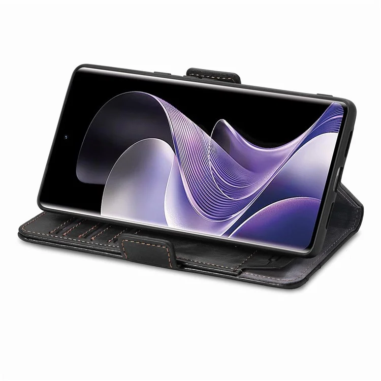 Coque CASENEO 002 pour Xiaomi Redmi Note 14 Pro 5G, étui portefeuille en cuir PU avec support - Noir