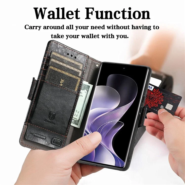 Coque CASENEO 002 pour Xiaomi Redmi Note 14 Pro 5G, étui portefeuille en cuir PU avec support - Noir