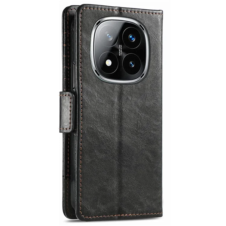 Coque CASENEO 002 pour Xiaomi Redmi Note 14 Pro 5G, étui portefeuille en cuir PU avec support - Noir