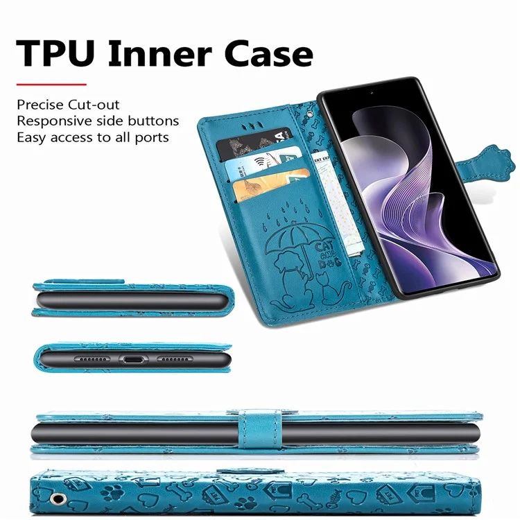 Étui à rabat en cuir pour Xiaomi Redmi Note 14 Pro 5G avec motif mignon de chat et de chien - Bleu